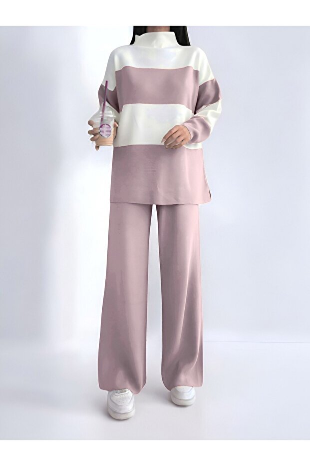 Half Throat Knitwear Set -Powder