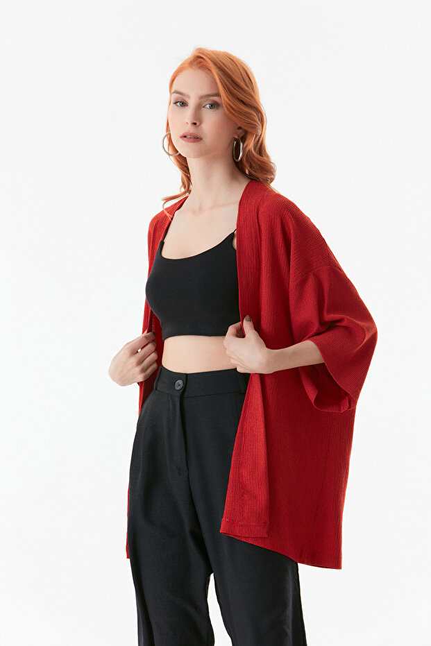 Basic Wrap Fabric Shawl Collar Kimono - 3