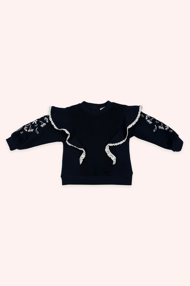 Baby Girl Embroidered Navy Blue Sweatshirt