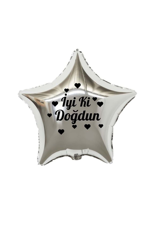 18 Inch Silver Color Heart Figured Happy Birthday Themed Star Foil Balloon