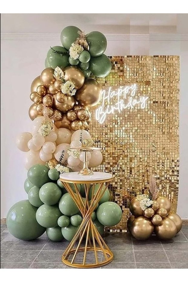 Balloon Set Eucalyptus-Chrome Gold-Sea Sand Set of 60 Balloon Chain