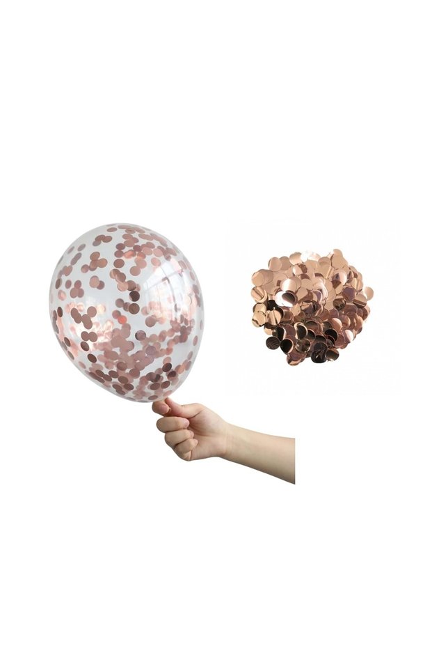 Confetti Balloon Set 10 Pieces Transparent Balloon + Balloon Inside Spangle Rose Gold Color 10 Gr