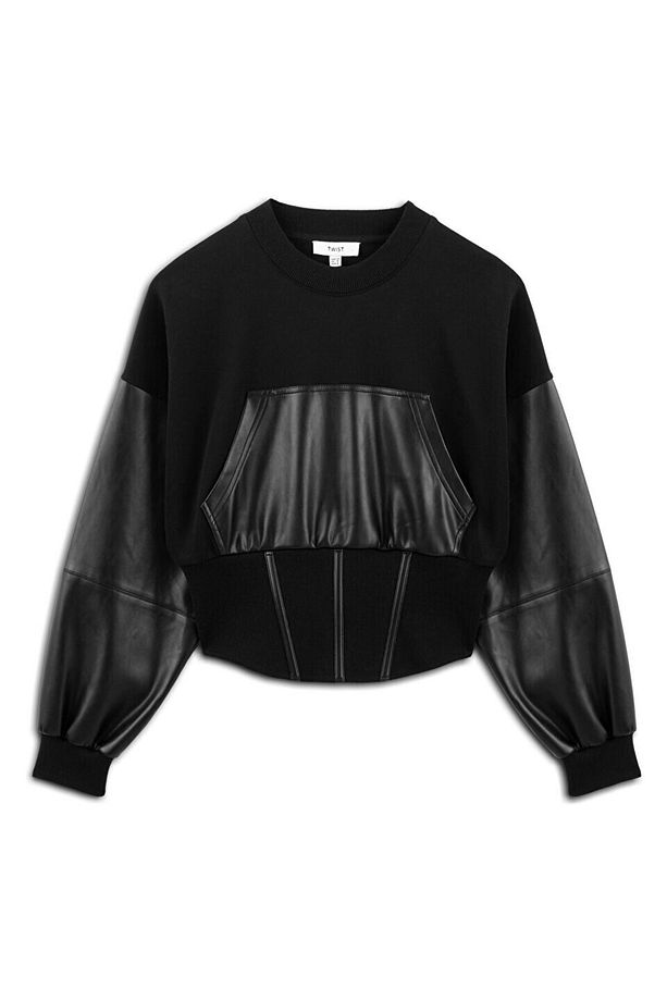 SUNİ DERİ MIX SWEATSHIRT - 4