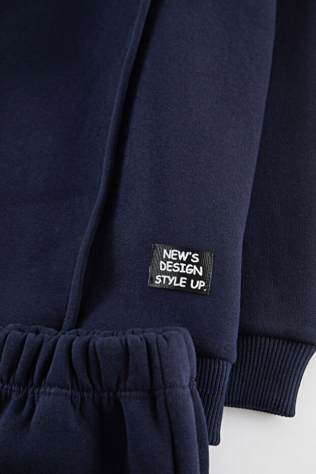 Lacivert Pamuklu Düz Kapüşonlu Örme Erkek Çocuk Sweatshirt ve Eşofman Alt-Üst Takım TKDAW25AU00058 - 4