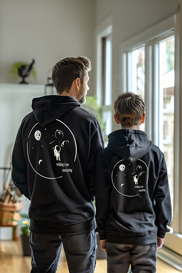 Black Boy Child Father-Son Back Printed Knitted Mini Me Sweatshirt Tkdaw25Sw00074