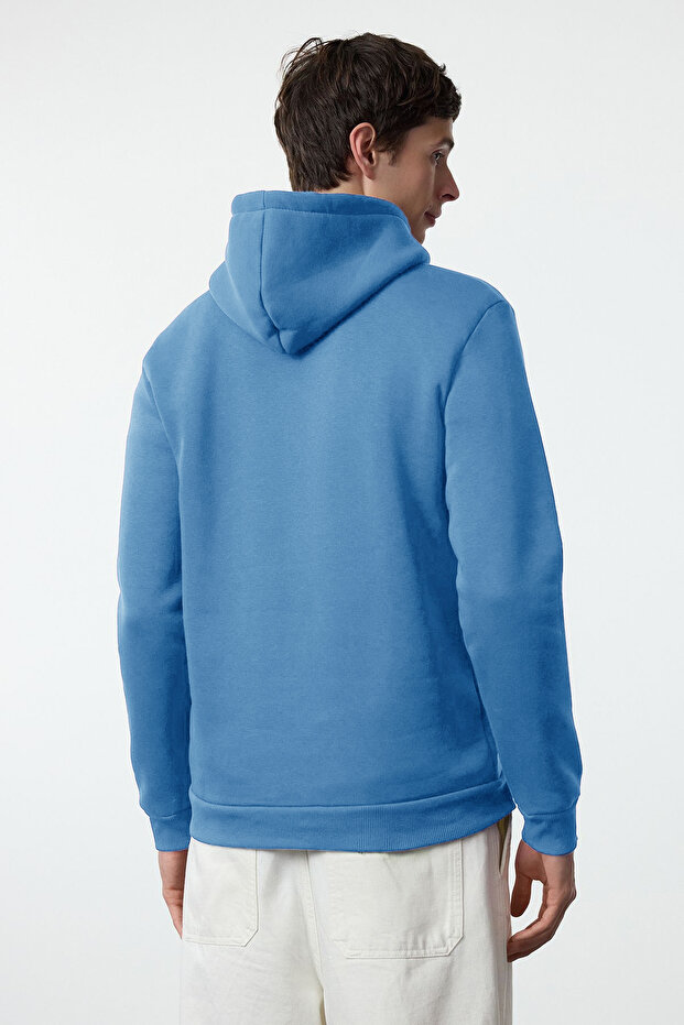 Mavi Regular/Normal Kesim Hayvan Nakışlı İçi Polarlı Kapüşonlu Sweatshirt TMNAW25SW00094 - 5