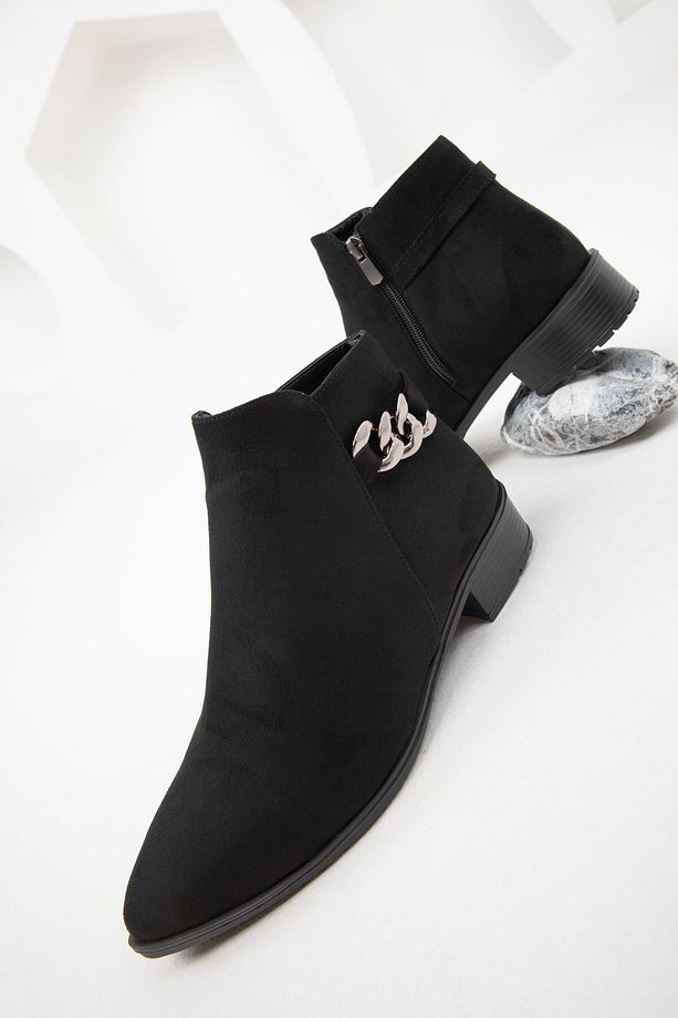 Siyah Süet-Platin Kadın Bot & Bootie 16536 - 2