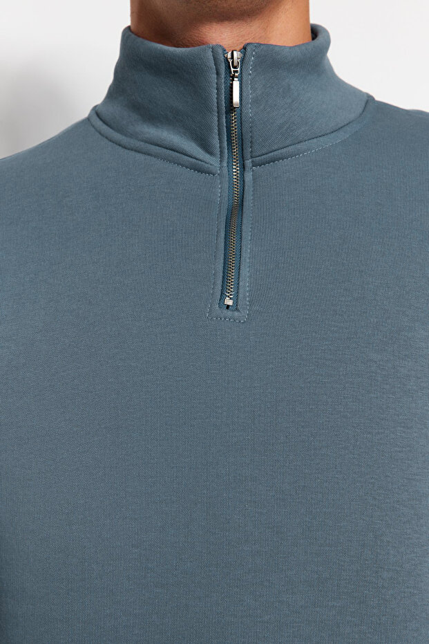 Mavi Regular/Normal Kesim Dik Yaka Fermuarlı Pamuklu Basic İçi Polarlı Sweatshirt TMNAW24SW00041 - 5