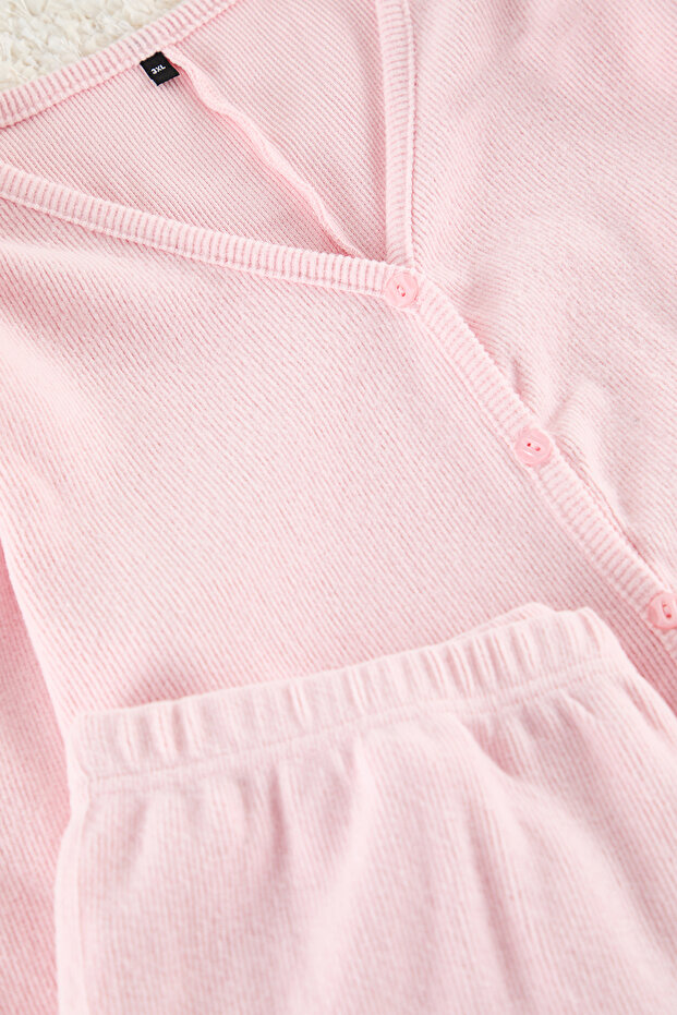 Pembe Fırçalı Soft Fitilli Hırkalı Örme Pijama Takımı TBBAW25AI00089 - 7