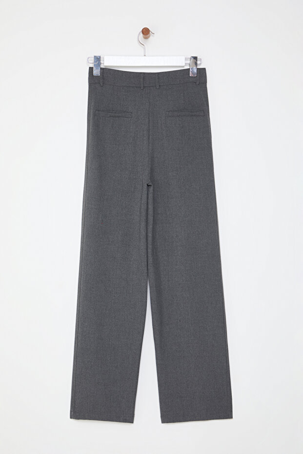 Gri Wide Leg Geniş Paça Pileli Dokuma Pantolon TWOAW25PL00105 - 7