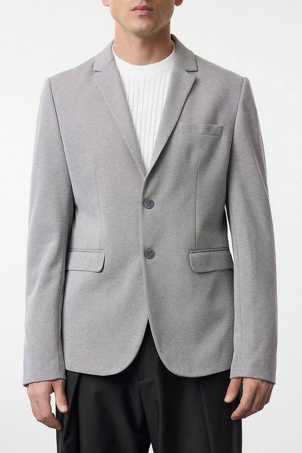 Gri Regular Fit Dokulu Rahat Esnek Kumaş Blazer Ceket TMNAW22CE0235 - 4