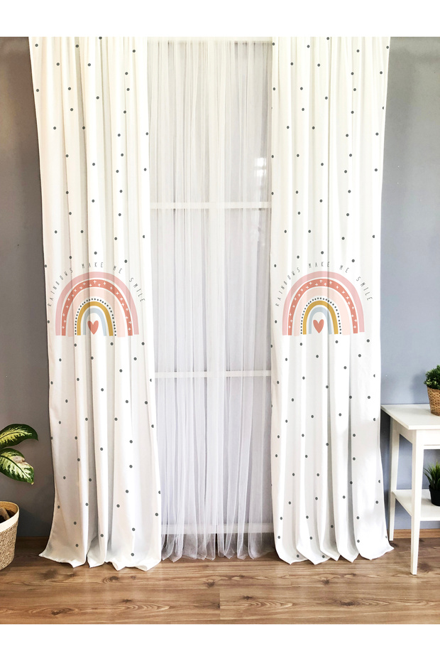 Rainbow Patterned White Background Curtain 166 - 2
