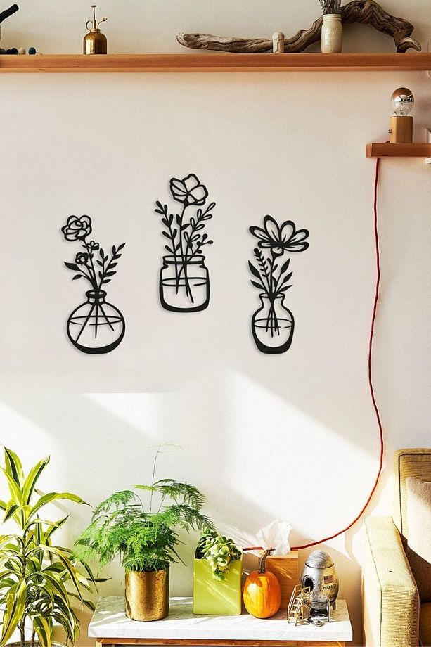 Ev Ofis Mutfak Ve Banyo Için Ahşap Dekoratif Duvar Vazo Çiçekler Vase 35x15cm - 2
