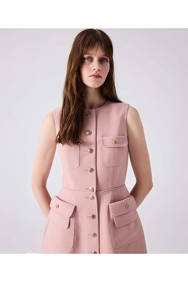 Çok Cepli Pembe Elbise - 1