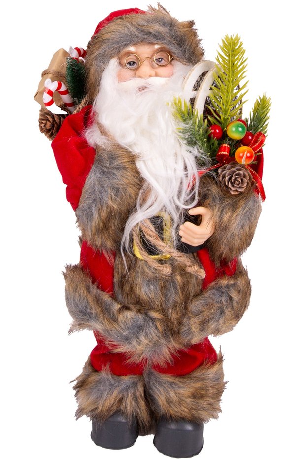 New Year's Santa Claus, with Gift Sack, New Year's Decoration, Red - 30 cm