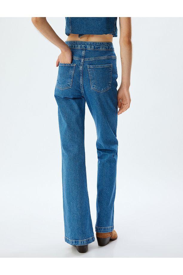 Yüksek Bel Ispanyol Paça Düğme Detaylı Slim Kot Pantolon - 4