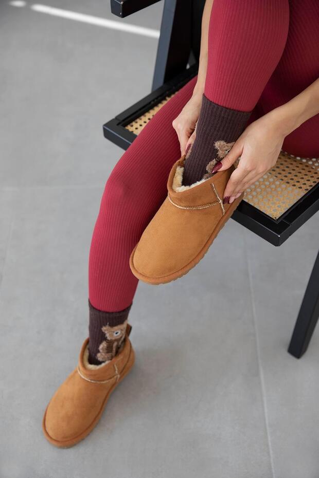 Asia Women's Furry Thick Sole Suede Ankle Boots Brown