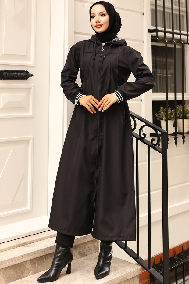 1315 Seasonal Hooded Trench Coat Black