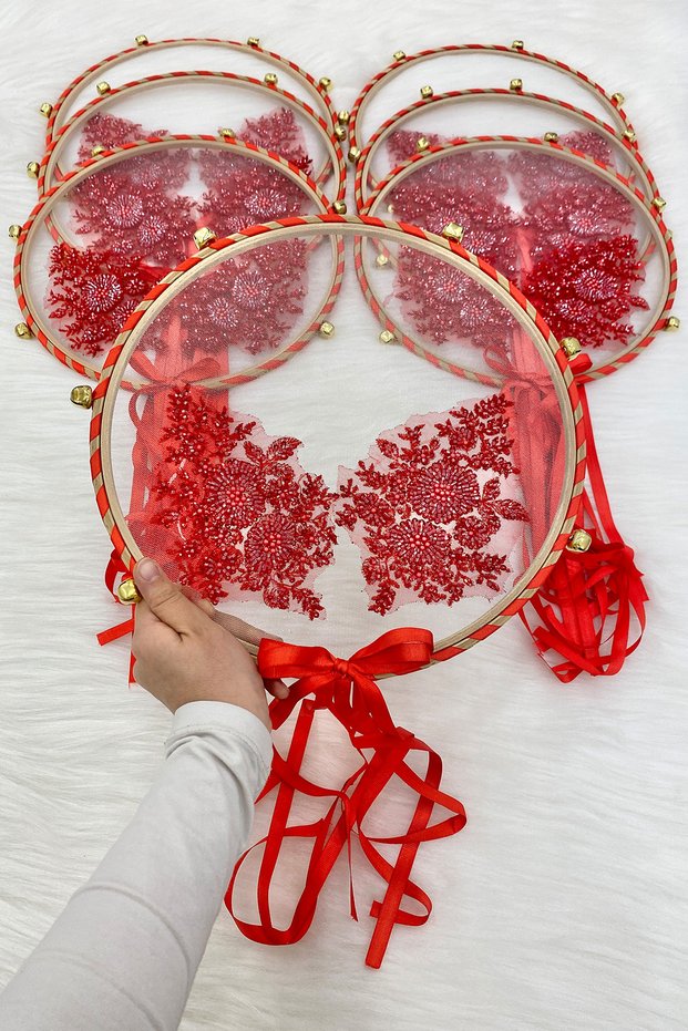 Vip Applique Bride Tambourine Red Bridesmaid Wedding Henna Night Circumcision Bachelorette Bride Bell 30cm 1Piece