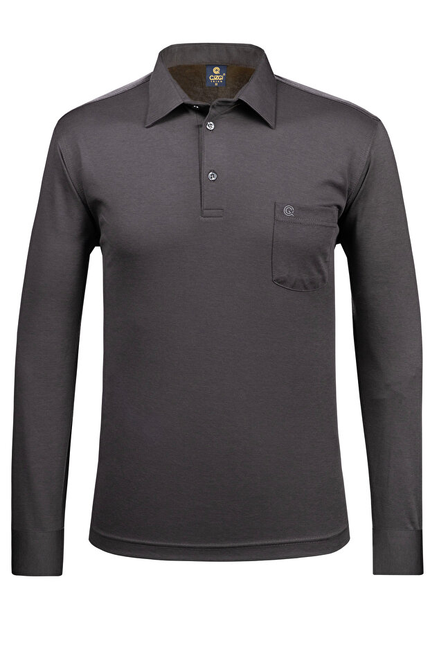 Men's Shirt Collar Cuffed Sleeves Pocketed Anthracite Sweatshirt - 4825