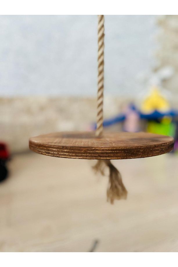 Yuvarlak Disk Ahşap Halat Salıncak, Çocukla İçin Ahşap Salıncak, Jüt Halat Ile Yetişkin Salıncak - 1