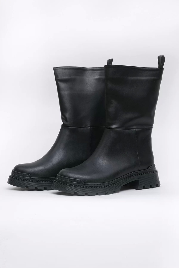 Capri Vegan Leather Thermal Rubber Black Color Ankle Boots 45027