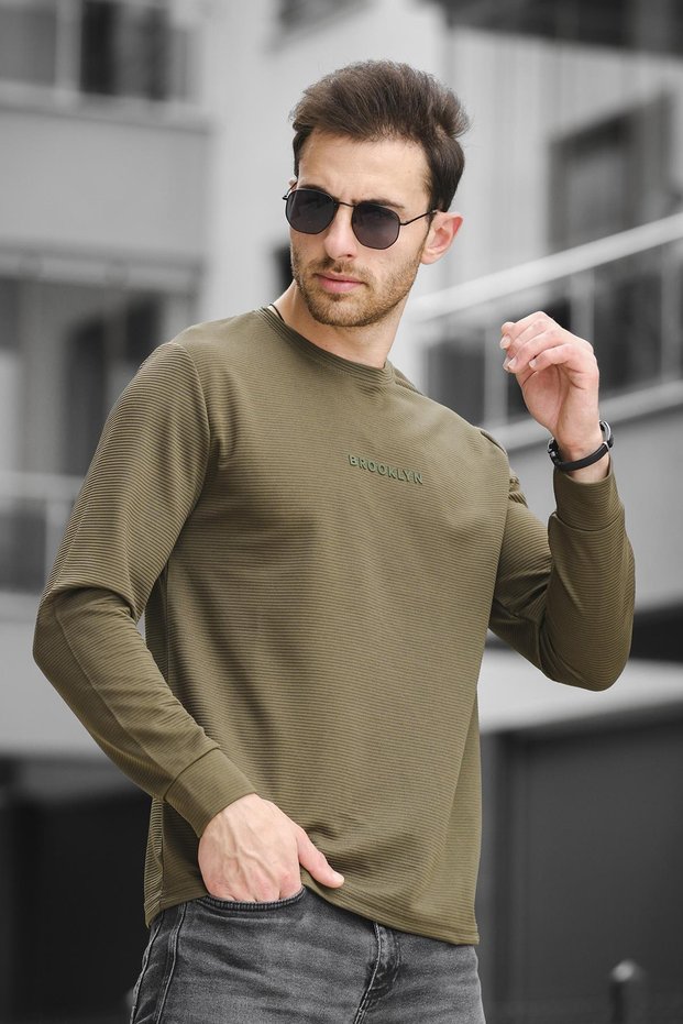 Boccel Brooklyn Printed Striped Otoban Fabric Slim Fit Lycra Men's Sweatshirt
