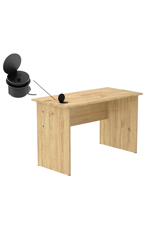Modern Writing Study Table With Round Desktop Power Module - Oak