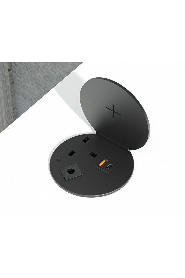 MP1 140x80 Writing Table with Drawers - Oak with 51-1H Round Desktop Power Module - 7