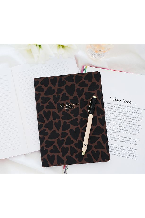 Canvas Notebook, Black & Brown Hearts - 2