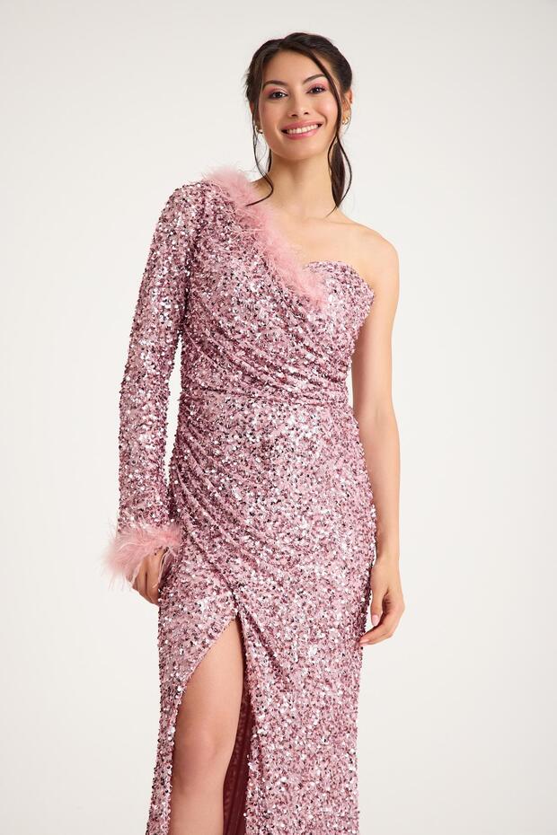 5880PAY PAYETLİ ABİYE ELBİSE - 2