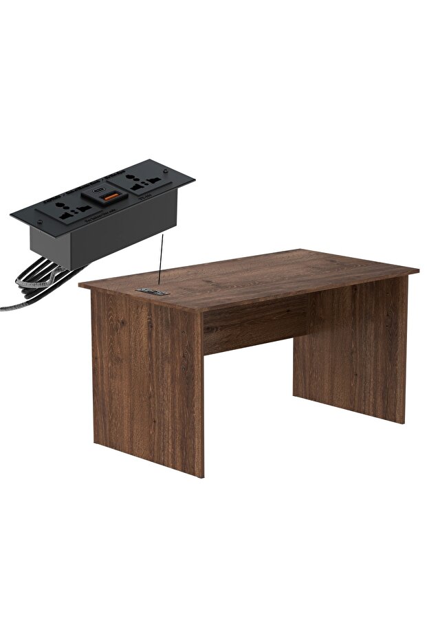 Writing Table With Desktop Socket And USB AC Port - Brown