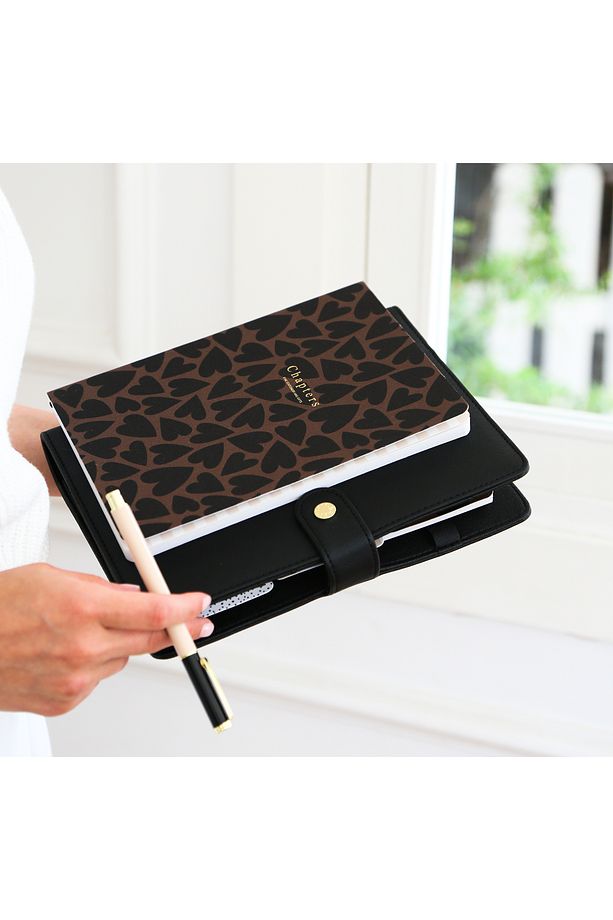 Canvas Notebook, Black & Brown Hearts - 4