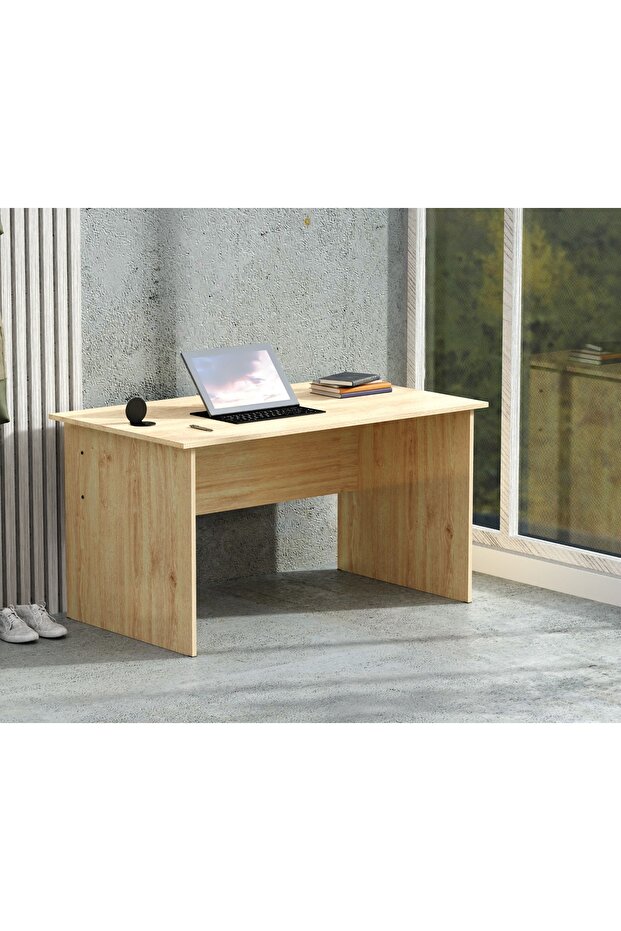 Modern Writing Study Table With Round Desktop Power Module - Oak - 4