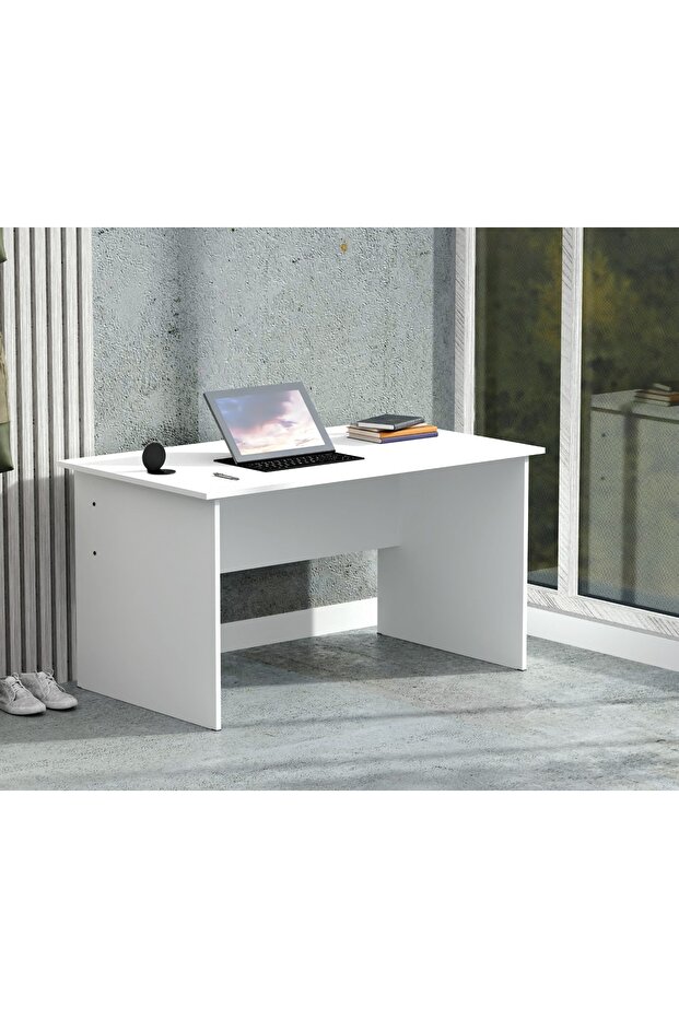 Modern Writing Study Table With Round Desktop Power Module - White - 4