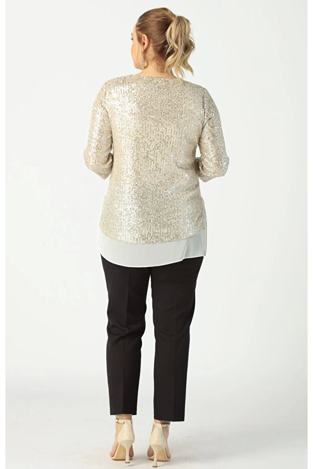 28034 بلوزة ترتر مقاس كبير بيج - 3