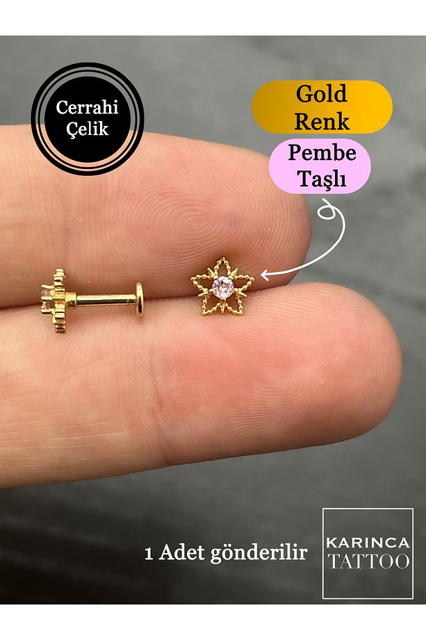 Yıldız Lotus Şık Zirkon Taşlı Piercing Tragus Forward Helix Conch Flat Kulak Memesi Küpe - 2