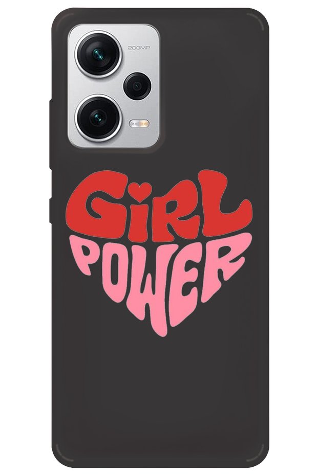 Silicone Phone Case for Xiaomi Redmi Note 12 Pro 5g Black Inner Velvet Heart Girl Power Pattern