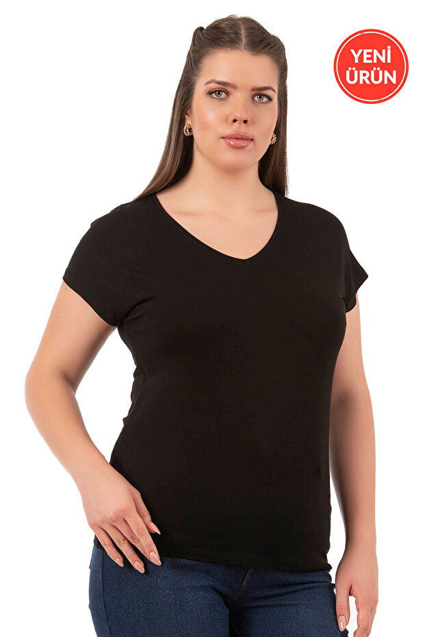 Özkan 27135 Women's Premium Fabric Vorteks Viscose Flexible Comfortable Large Size Short Sleeve Blouse