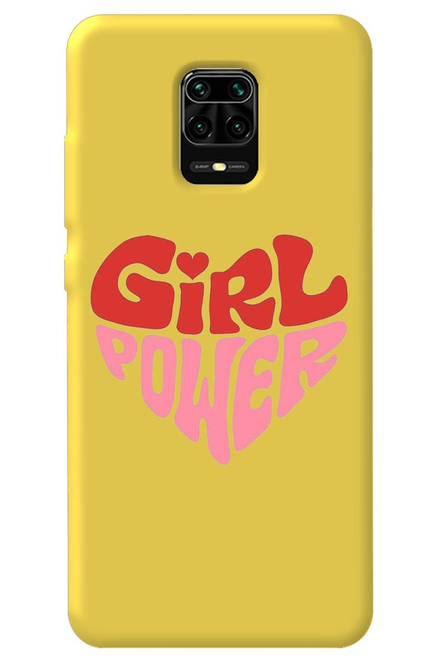 Xiaomi Redmi Note 9 Pro Yellow Inner Velvet Heart Girl Power Patterned Silicone Phone Case