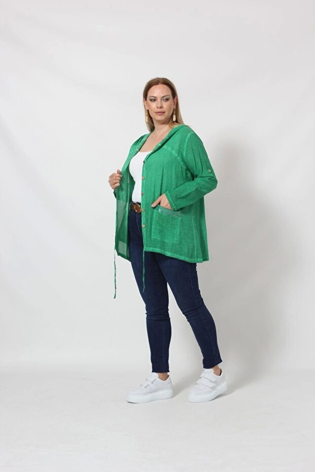 B027 Cebi Pullu Kapüşonlu Gömlek Yeşil - 2