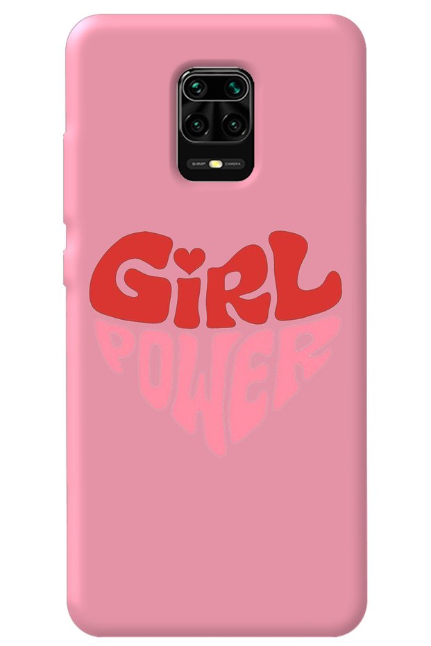 Xiaomi Redmi Note 9 Pro Pink Inside Velvet Heart Girl Power Patterned Silicone Phone Case
