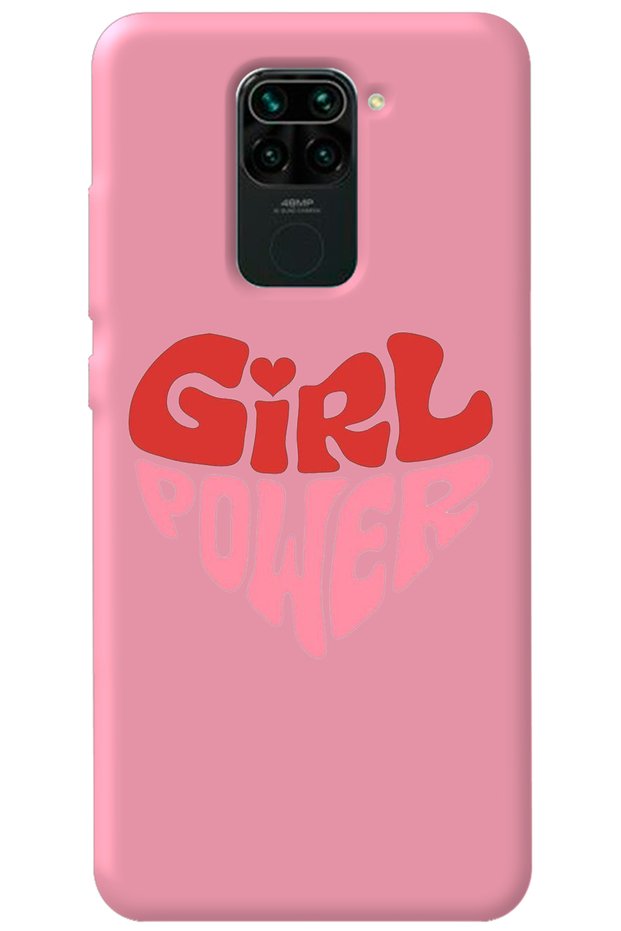 Xiaomi Redmi Note 9 Pink Inner Velvet Heart Girl Power Patterned Silicone Phone Case