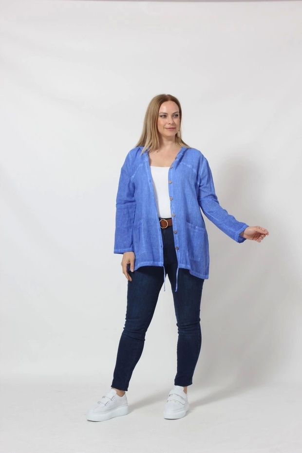 B027M Cebi Pullu Kapüşonlu Gömlek Mavi - 2