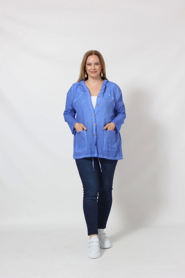 B027M Cebi Pullu Kapüşonlu Gömlek Mavi - 1