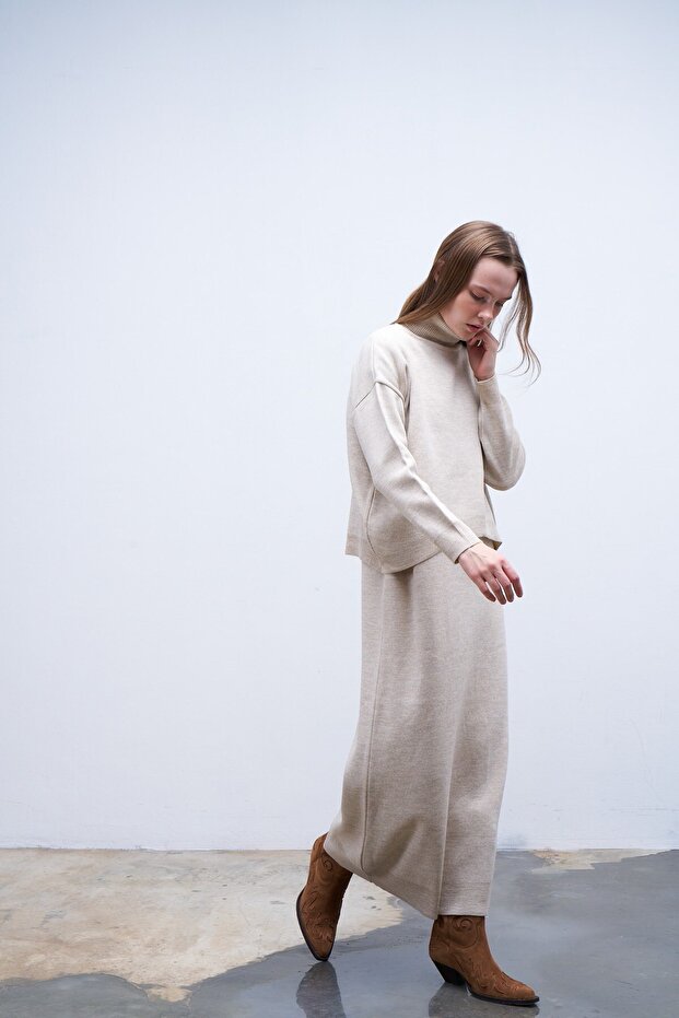 Ayben Triko Elbise Bej - 2