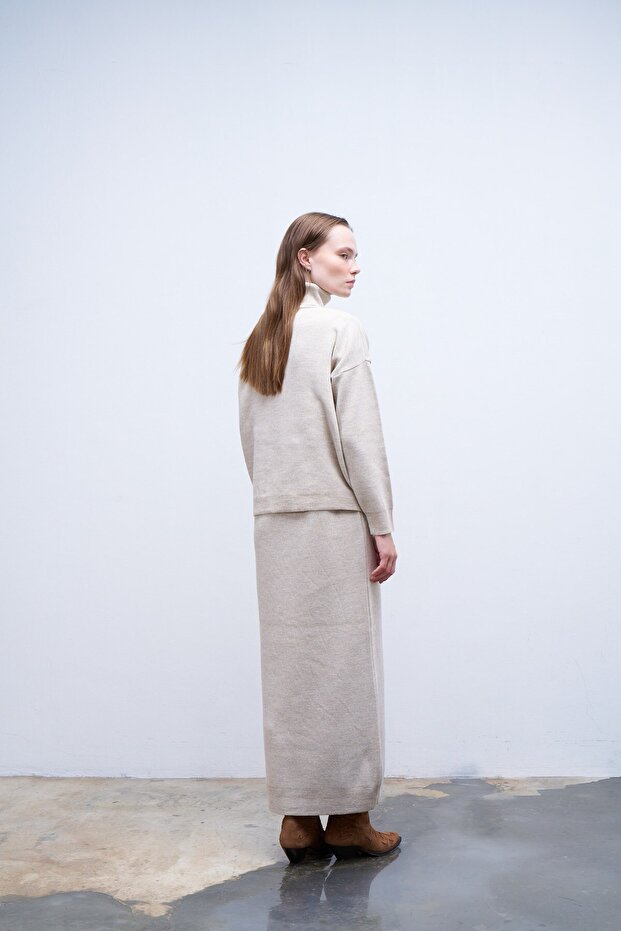 Ayben Triko Elbise Bej - 4