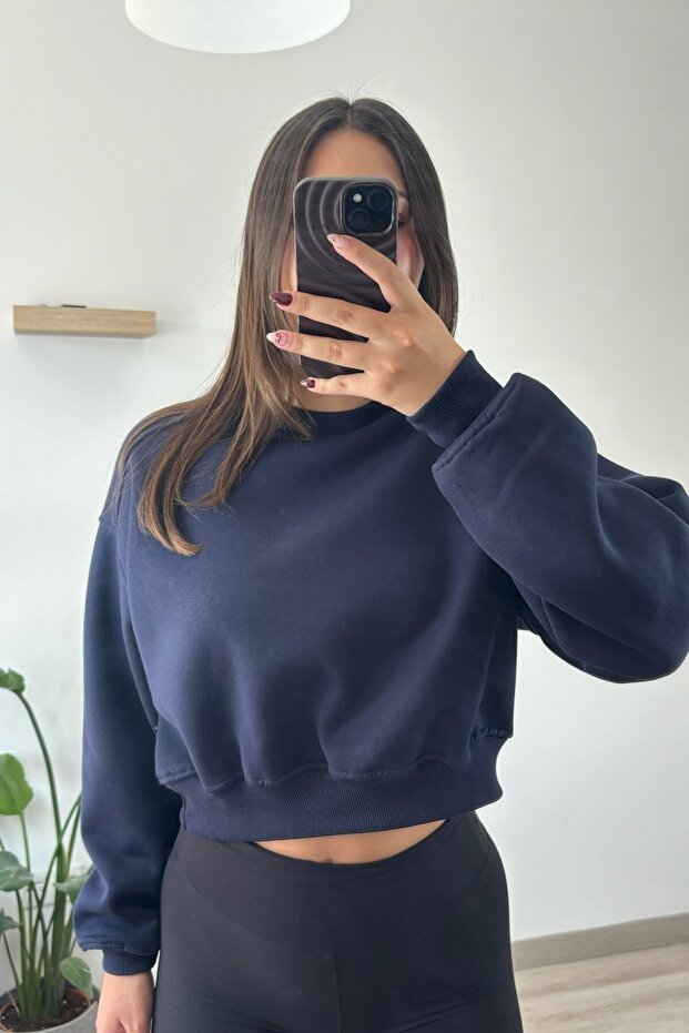 BASİC ÜÇ İPLİK CROP SWEATSHİRT - 3