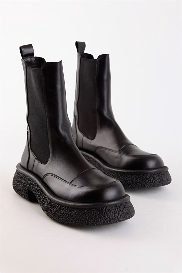 Rose Siyah Hakiki Deri Kadın Bot - 5