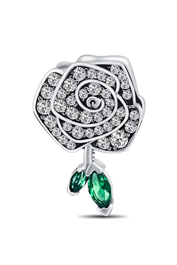 Green Stone Hanging Rose Charm